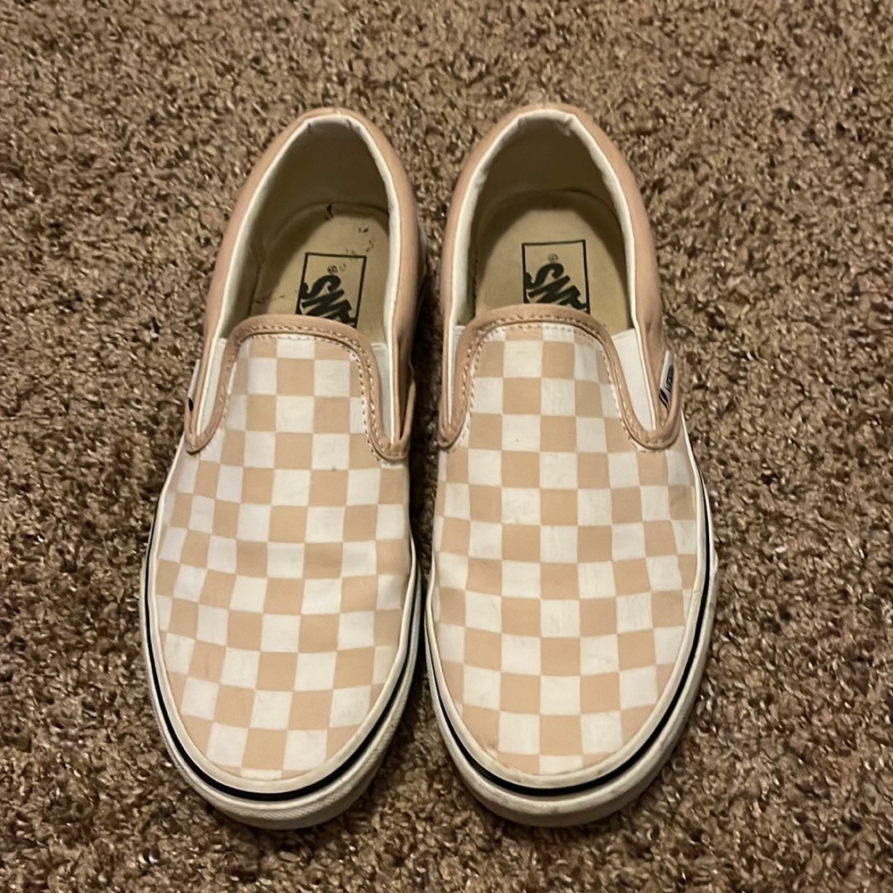 Tan/white checkered vans